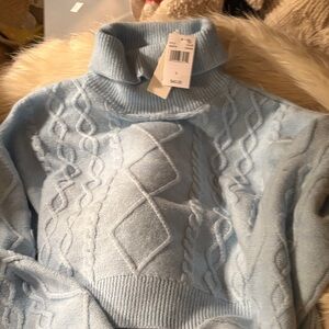Sky Blue Cable Knit Turtleneck Sweater nwt